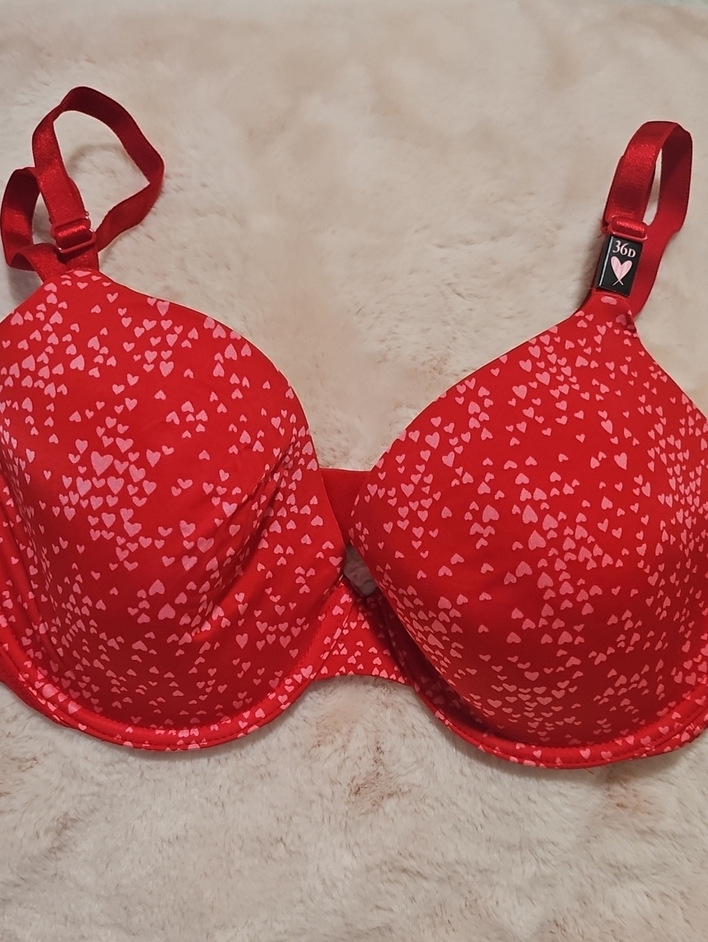 NWT Victoria's Secret Red Bra with Pink Heart Print